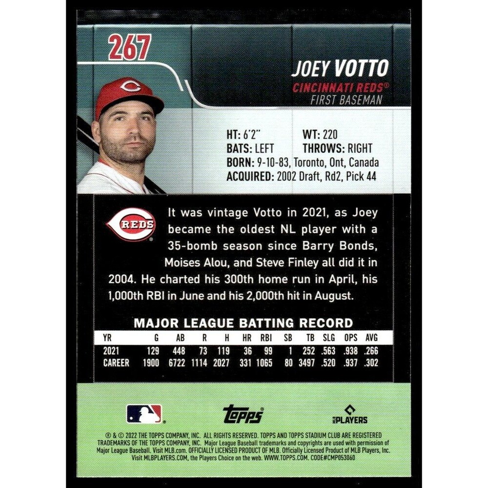 2022 Stadium Club Joey Votto Cincinnati Reds #267 - Picture 2 of 2